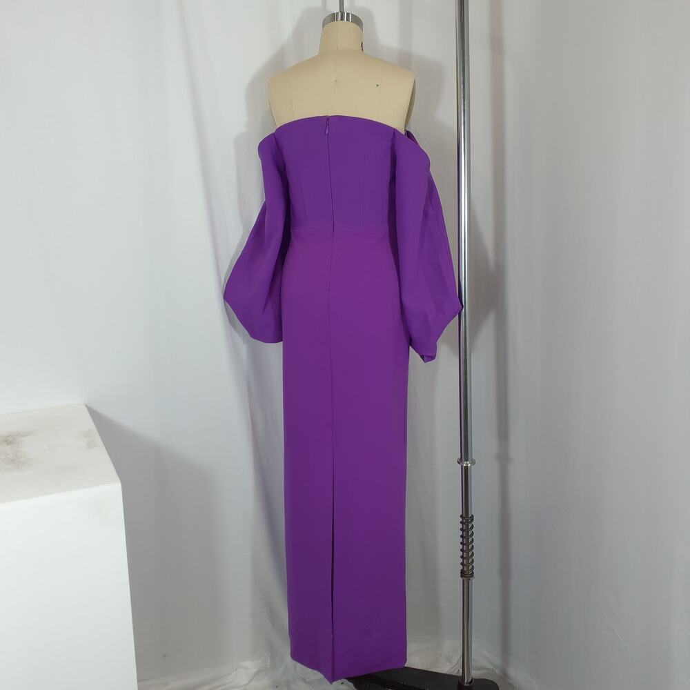Solace London Off-Shoulder Balloon Sleeve Fuchsia Gown - Picture 3 of 6